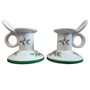 Spode CHRISTMAS TREE S3324 Candle Holder Ring Handle Lot of 2 Vintage